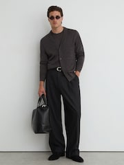 Reiss Dark Wicker Brown Ashcroft Merino Wool V-Neck Cardigan - Image 1 of 7