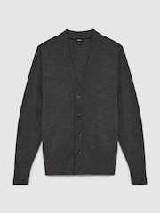 Reiss Dark Wicker Brown Ashcroft Merino Wool V-Neck Cardigan - Image 2 of 7