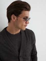 Reiss Dark Wicker Brown Ashcroft Merino Wool V-Neck Cardigan - Image 3 of 7