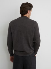 Reiss Dark Wicker Brown Ashcroft Merino Wool V-Neck Cardigan - Image 5 of 7