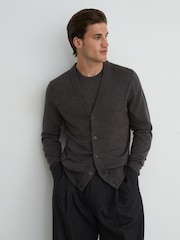 Reiss Dark Wicker Brown Ashcroft Merino Wool V-Neck Cardigan - Image 6 of 7