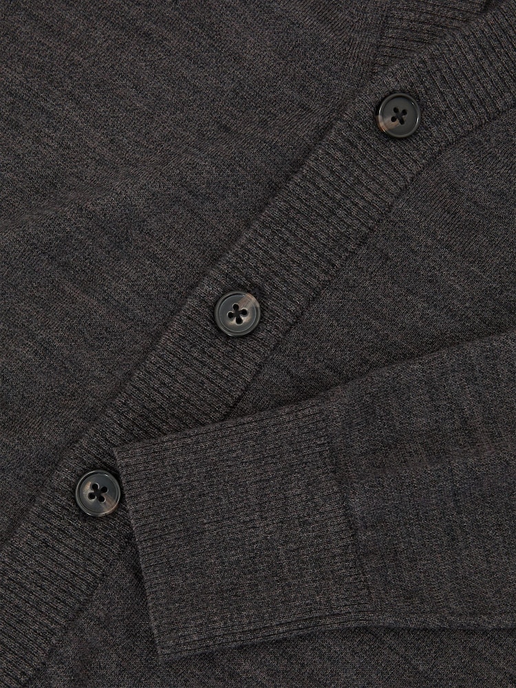 Reiss Dark Wicker Brown Ashcroft Merino Wool V-Neck Cardigan - Image 7 of 7 Reiss Dark Wicker Brown Ashcroft Merino Wool V-Neck Cardigan - Image 7 of 7