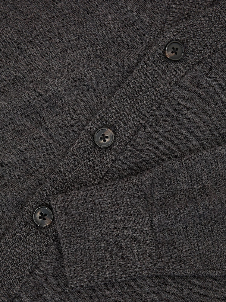 Reiss Dark Wicker Brown Ashcroft Merino Wool V-Neck Cardigan - Image 9 of 9 Reiss Dark Wicker Brown Ashcroft Merino Wool V-Neck Cardigan - Image 9 of 9