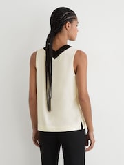 Reiss Ivory/Black Miranda Colour-Block V-Neck Shell Top - Image 4 of 6
