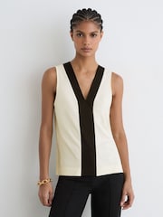 Reiss Ivory/Black Miranda Colour-Block V-Neck Shell Top - Image 5 of 6