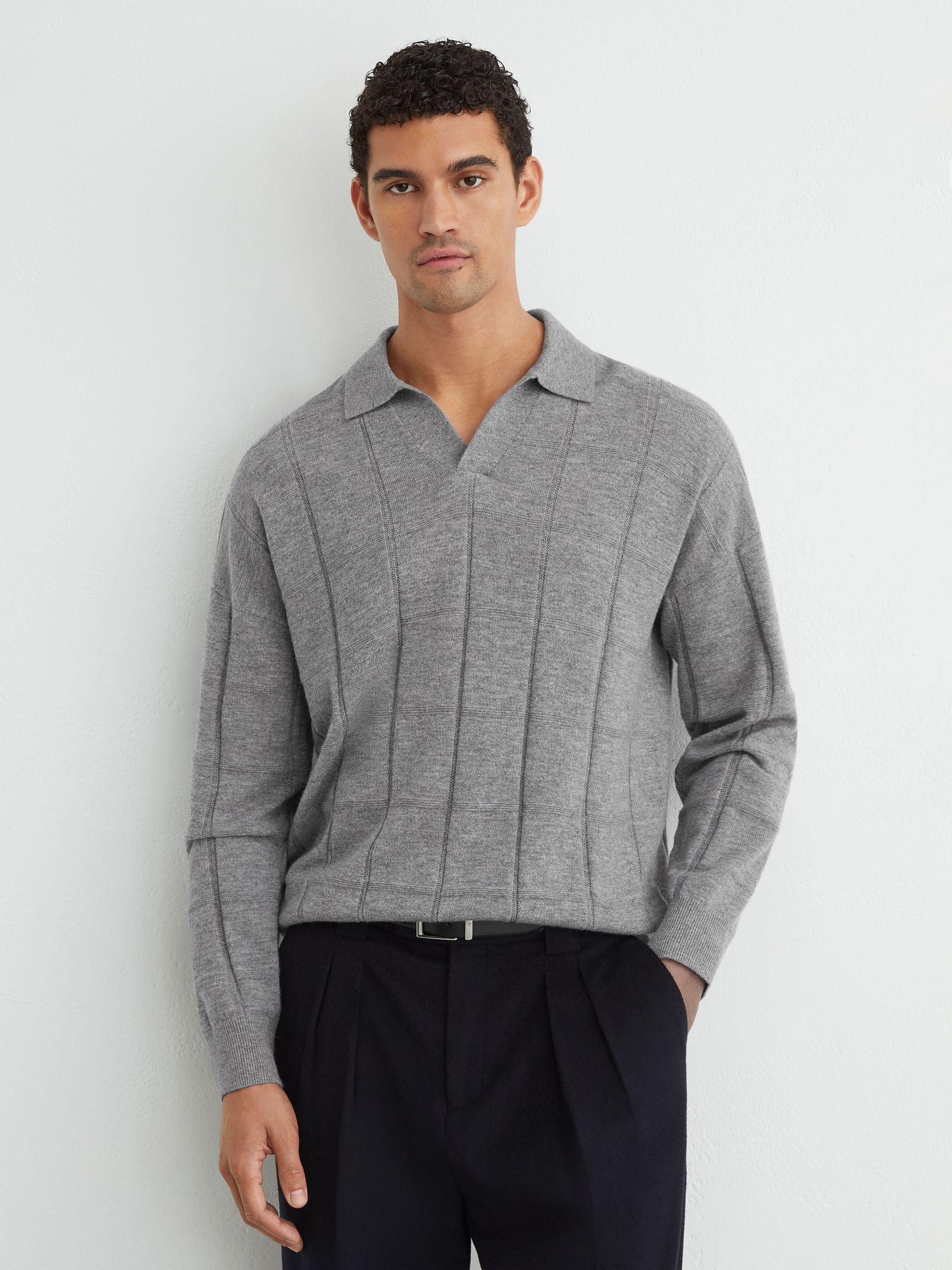 Comprar Cinza - Reiss Compton Wool Square-Textured Open-Collar