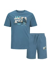JACK & JONES JUNIOR Blue Short Sleeve T-Shirt And Shorts Set - Image 1 of 2