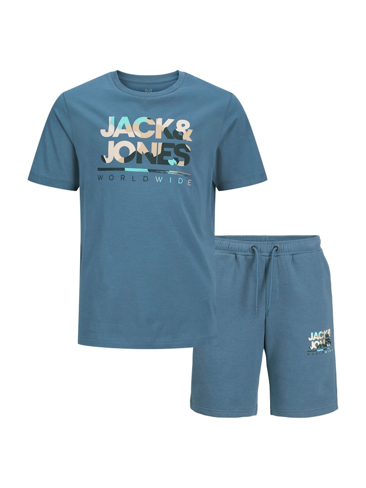 JACK & JONES JUNIOR Blue Short Sleeve T-Shirt And Shorts Set - Image 1 of 2
