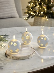 Set of 3 White and Gold Christmas Bauble LED Candles - Image 1 of 5