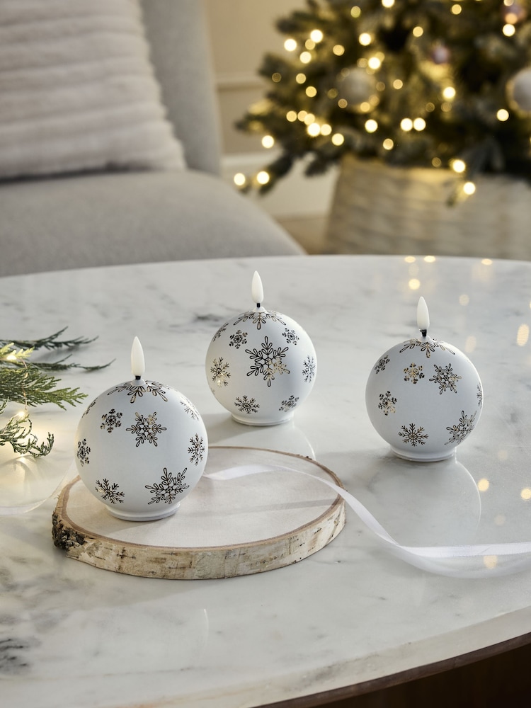 Set of 3 White and Gold Christmas Bauble LED Candles - Image 2 of 5