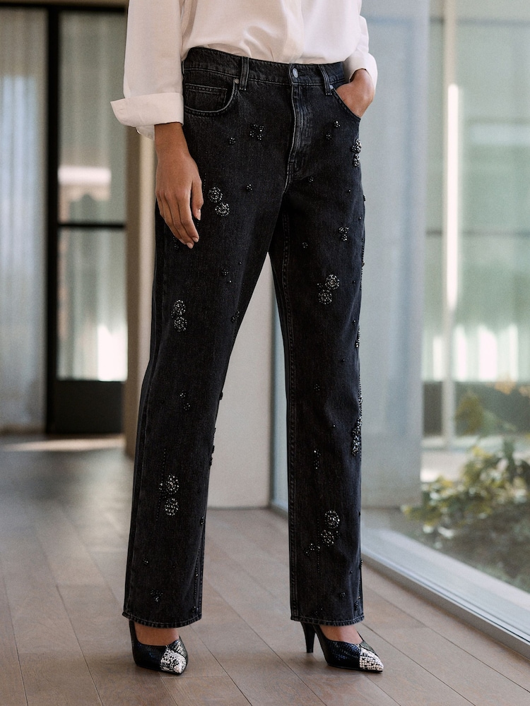 Negro - N.Premium Floral Embellishment Straight Jeans - Imagen 2 de 5 Negro - N.Premium Floral Embellishment Straight Jeans - Imagen 2 de 5