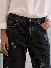 Negro - N.Premium Floral Embellishment Straight Jeans - Imagen 5 de 5