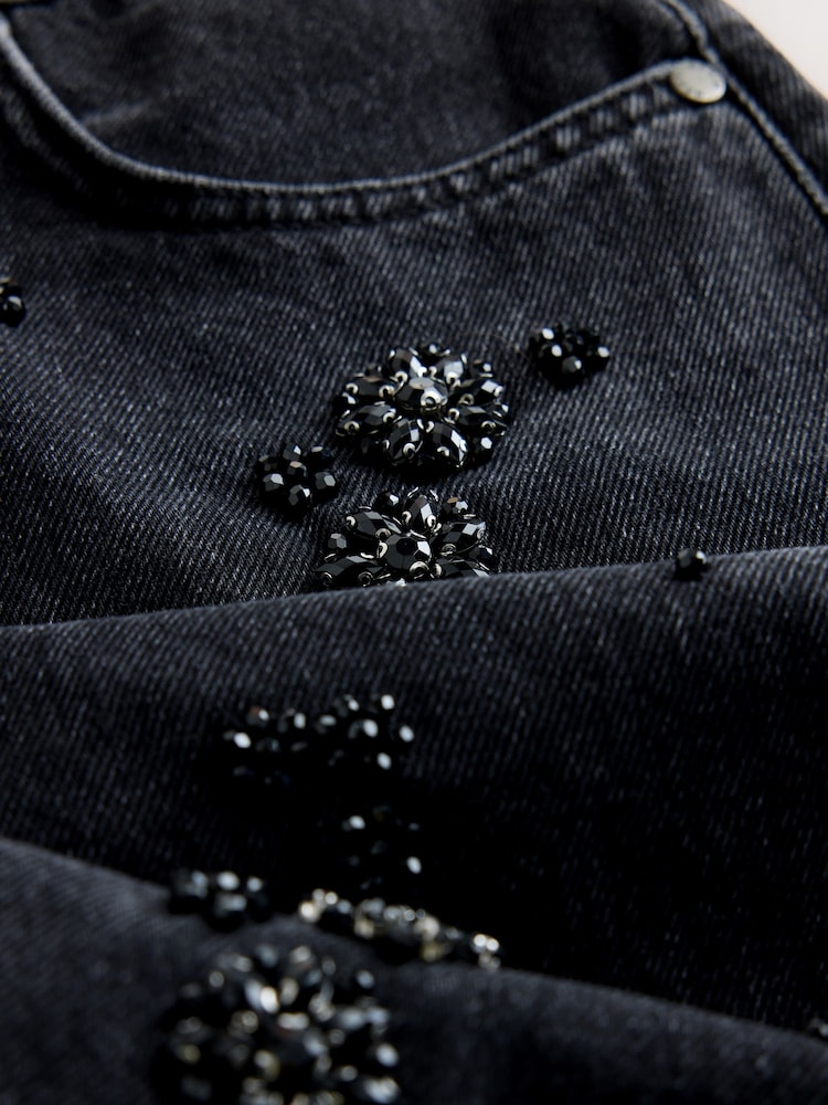 Black N.Premium Floral Embellishment Straight Jeans - Image 8 of 8 Black N.Premium Floral Embellishment Straight Jeans - Image 8 of 8