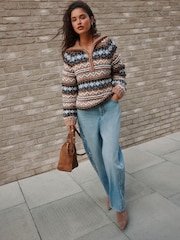 Mid Blue Studded Barrel Leg Jeans - Image 1 of 6