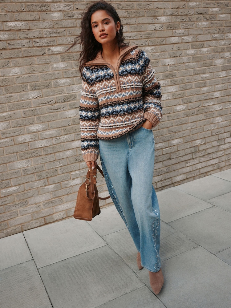 Mid Blue Studded Barrel Leg Jeans - Image 1 of 6