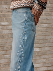 Mid Blue Studded Barrel Leg Jeans - Image 5 of 6