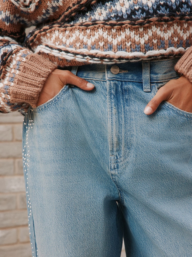 Mid Blue Studded Barrel Leg Jeans - Image 6 of 6