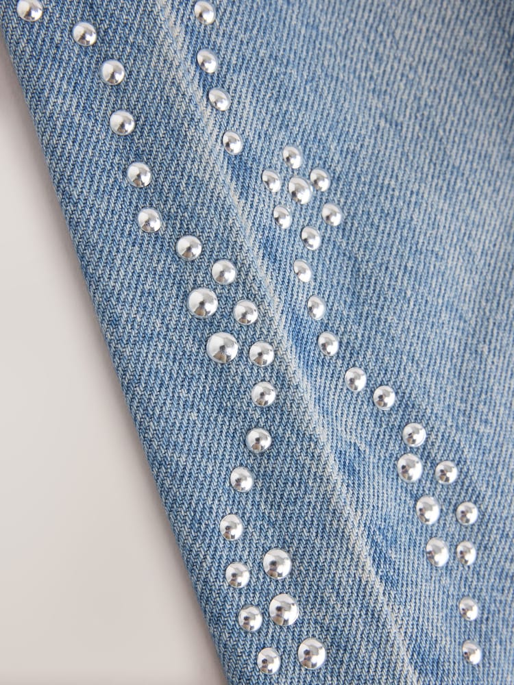 Mid Blue Studded Barrel Leg Jeans - Image 9 of 9 Mid Blue Studded Barrel Leg Jeans - Image 9 of 9