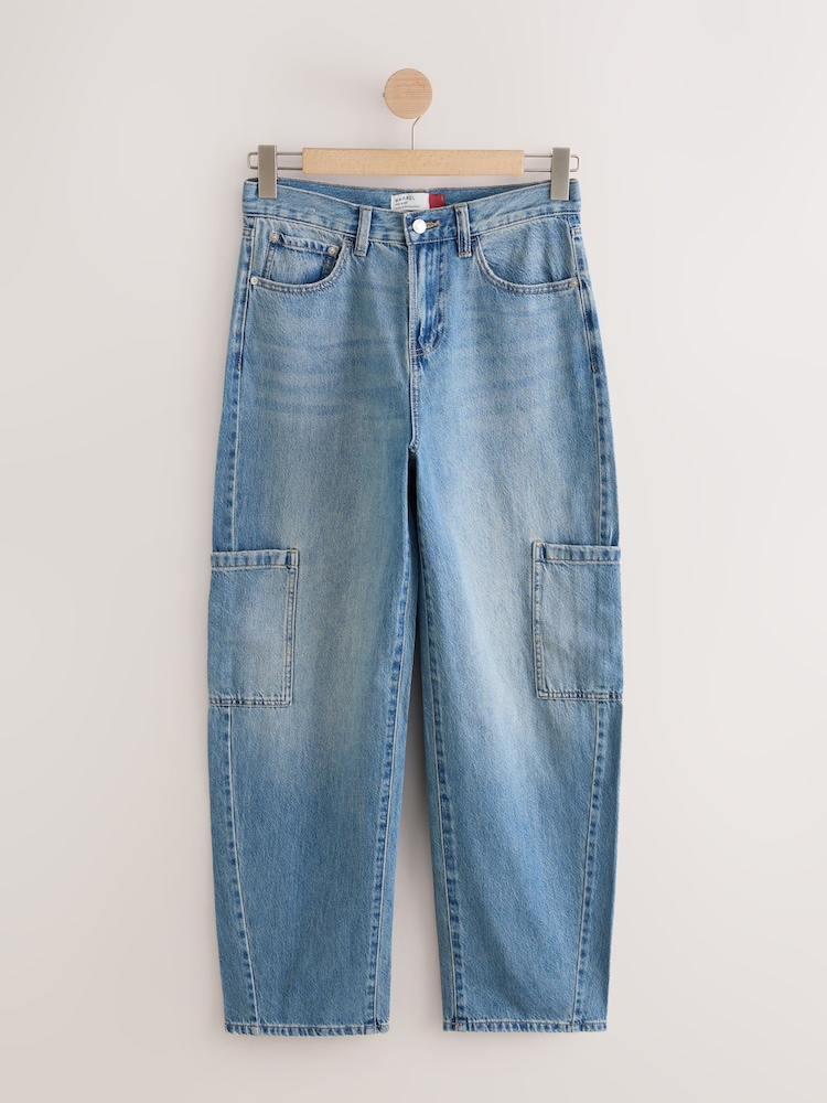 Light Blue Cargo Pocket Barrel Leg Jeans - Image 1 of 3