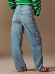 Light Blue Cargo Pocket Barrel Leg Jeans - Image 4 of 9