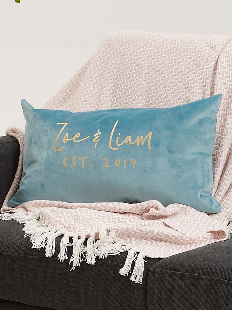Couples Personalised Rectangle Velvet Cushion by No Ordinary Gift - Image 1 of 2