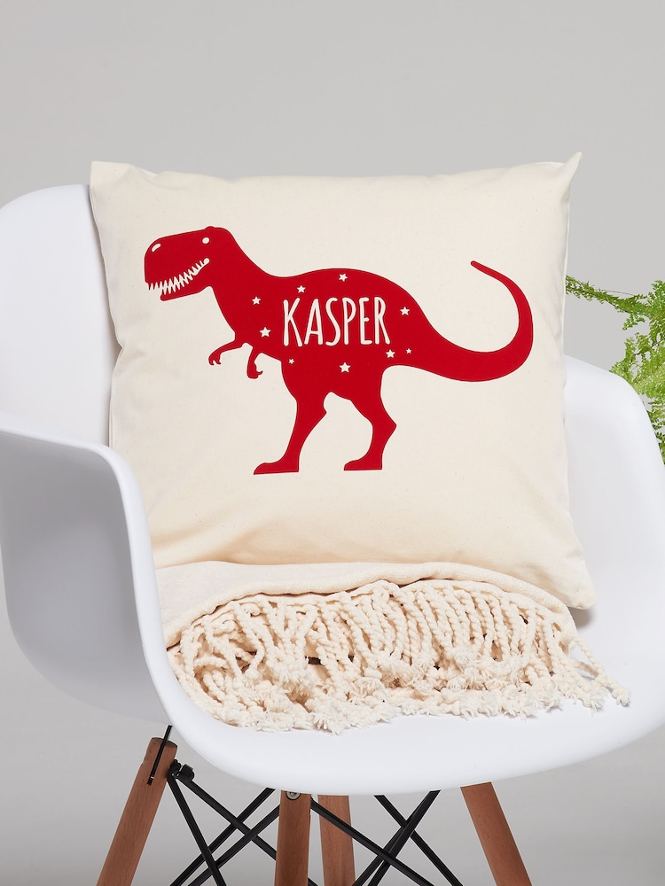 Personalised Children's Dinosaur Cushion by No Ordinary Gift - Image 1 of 1 Personalised Children's Dinosaur Cushion by No Ordinary Gift - Image 1 of 1