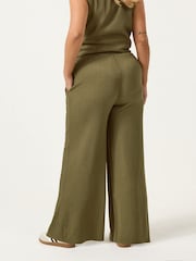 Yours Curve Green Elasticated Waist Textured Trousers - Image 3 of 5