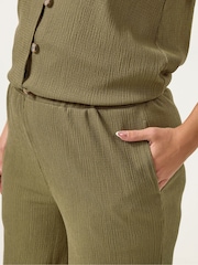 Yours Curve Green Elasticated Waist Textured Trousers - Image 4 of 5