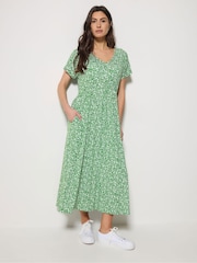 M&Co Green Floral V-Neck Midi Dress - Image 1 of 5