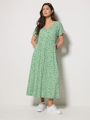 M&Co Green Floral V-Neck Midi Dress - Image 2 of 5