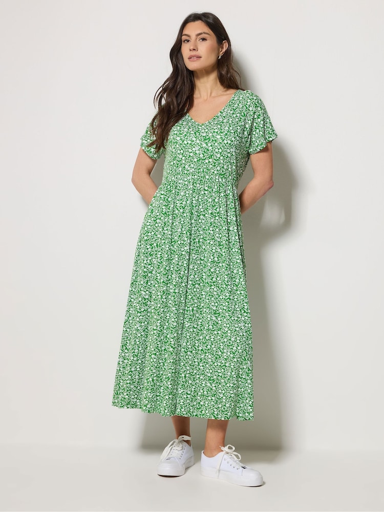 M&Co Green Floral V-Neck Midi Dress - Image 2 of 5