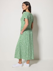 M&Co Green Floral V-Neck Midi Dress - Image 3 of 5