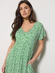 M&Co Green Floral V-Neck Midi Dress - Image 4 of 5