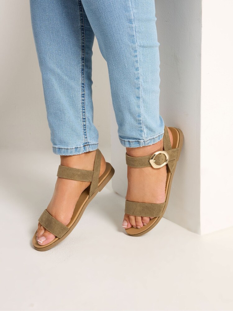 Yours Curve Green Wide Fit Buckle Detail Sandals - Image 1 of 3