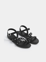 Yours Curve Black Extra Wide Fit Ditsy Floral Sandals - Image 1 of 4