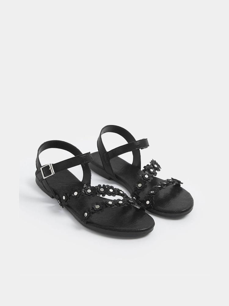 Yours Curve Black Extra Wide Fit Ditsy Floral Sandals - Image 1 of 4 Yours Curve Black Extra Wide Fit Ditsy Floral Sandals - Image 1 of 4