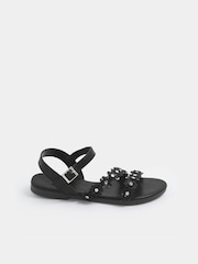 Yours Curve Black Extra Wide Fit Ditsy Floral Sandals - Image 2 of 4