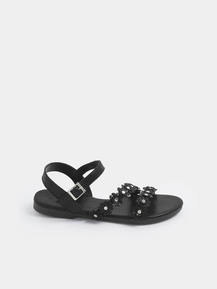 Yours Curve Black Extra Wide Fit Ditsy Floral Sandals - Image 2 of 4 Yours Curve Black Extra Wide Fit Ditsy Floral Sandals - Image 2 of 4