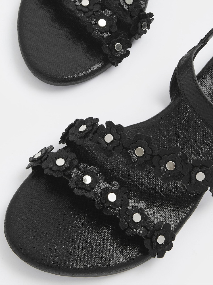 Yours Curve Black Extra Wide Fit Ditsy Floral Sandals - Image 4 of 4 Yours Curve Black Extra Wide Fit Ditsy Floral Sandals - Image 4 of 4