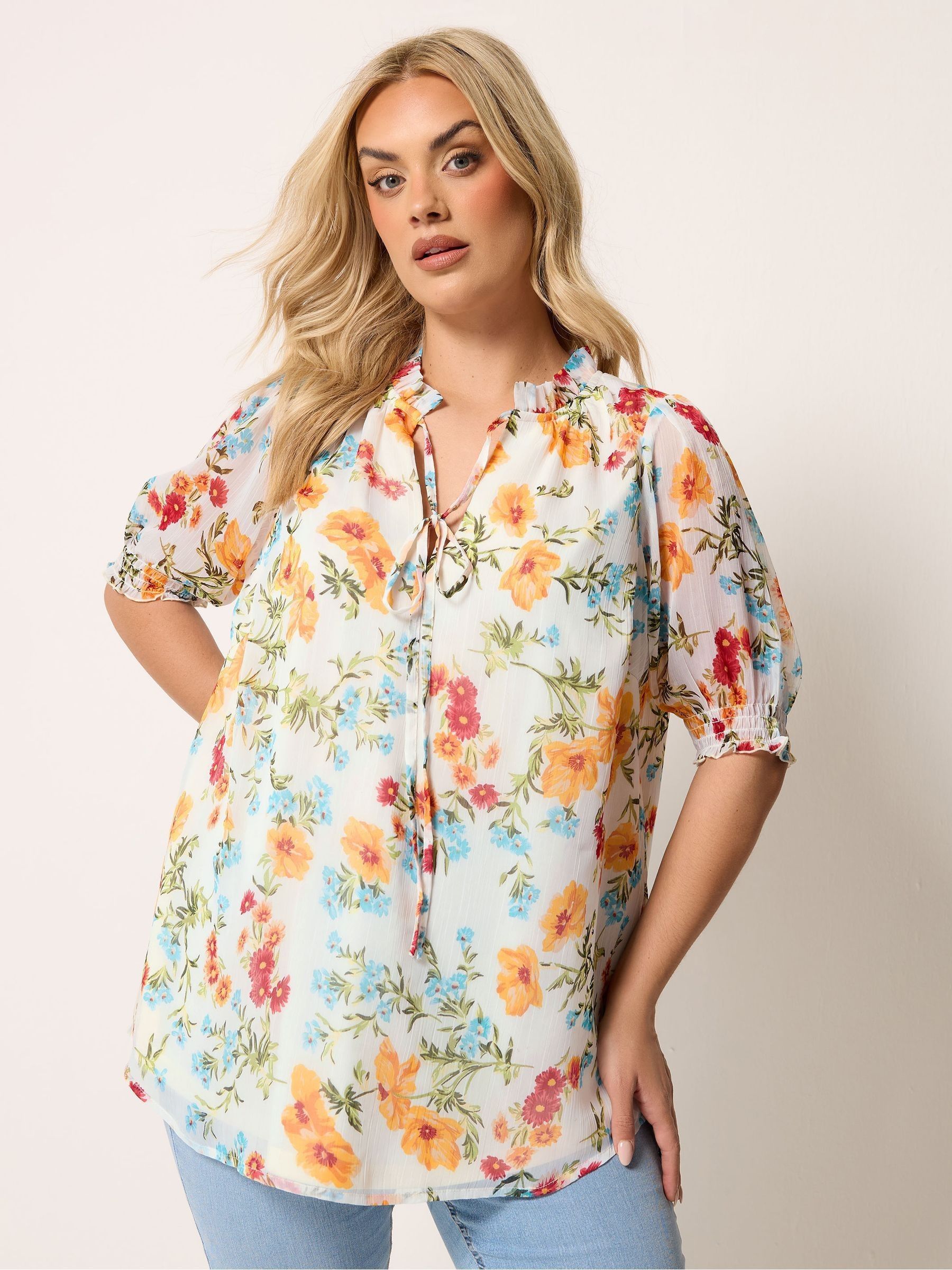Yours Curve Women's Chalk White Frill Neck Lined Blouse - Image 2