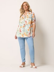 Yours Curve Chalk White Frill Neck Lined Blouse - Image 2 of 5