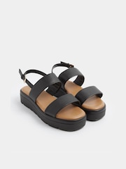Yours Curve Black Extra-Wide Fit Faux Leather Padded Wedge Sandals - Image 1 of 4