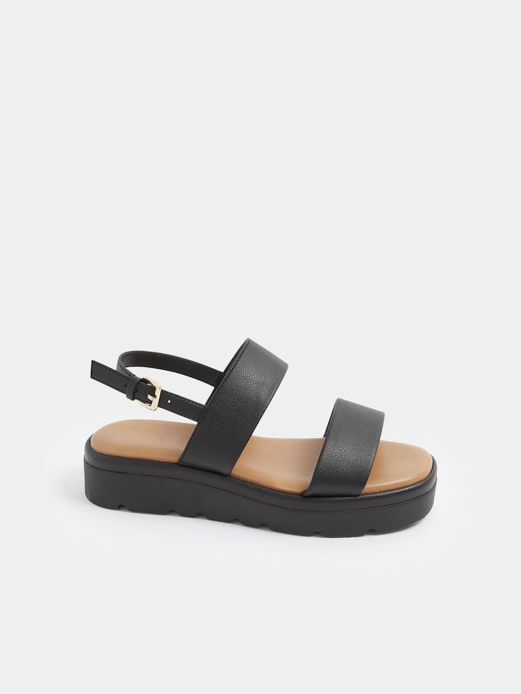 Yours Curve Black Extra-Wide Fit Faux Leather Padded Wedge Sandals - Image 2 of 4 Yours Curve Black Extra-Wide Fit Faux Leather Padded Wedge Sandals - Image 2 of 4