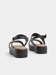 Yours Curve Black Extra-Wide Fit Faux Leather Padded Wedge Sandals - Image 3 of 4