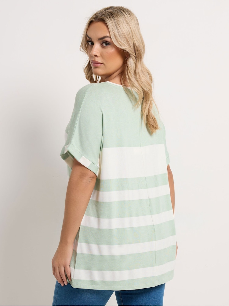 Yours Curve Green Engineered Stripe Top - Image 2 of 5 Yours Curve Green Engineered Stripe Top - Image 2 of 5