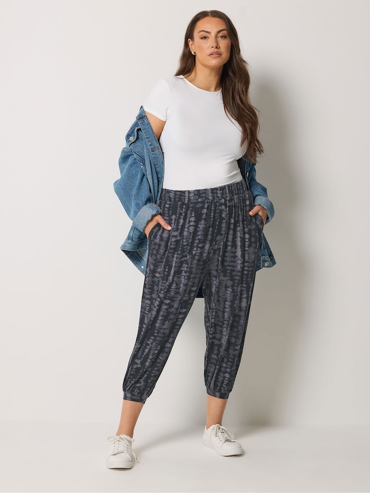 Yours Curve Grey Jersey Cropped Harem Trousers - Image 2 of 5 Yours Curve Grey Jersey Cropped Harem Trousers - Image 2 of 5