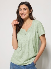 M&Co Green Floral Cotton Henley Top - Image 1 of 5