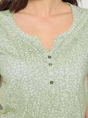 M&Co Green Floral Cotton Henley Top - Image 4 of 5