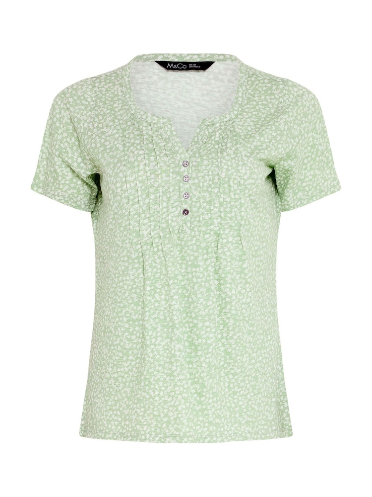 M&Co Green Floral Cotton Henley Top - Image 5 of 5