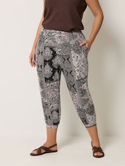 Yours Curve Black Jersey Cropped Harem Trousers - Image 1 of 5